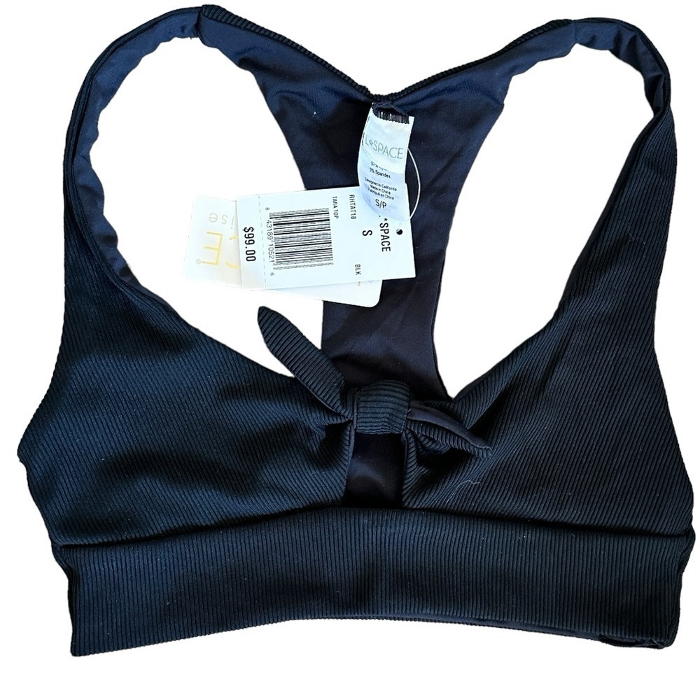 L Space Black Ribbed Tara Bikini Top‎ nwt